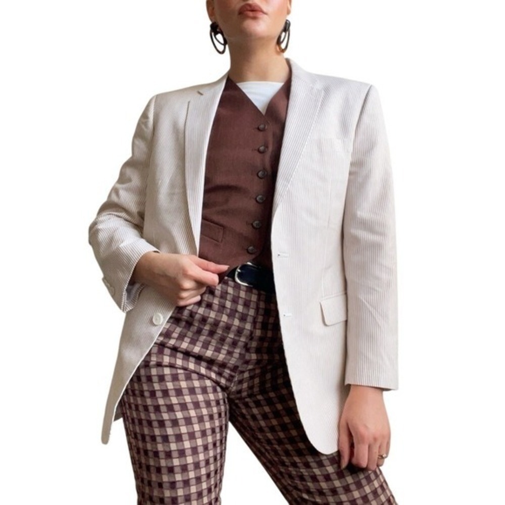 High Society Vintage Y2k Old Money Polished Striped Seersucker Blazer